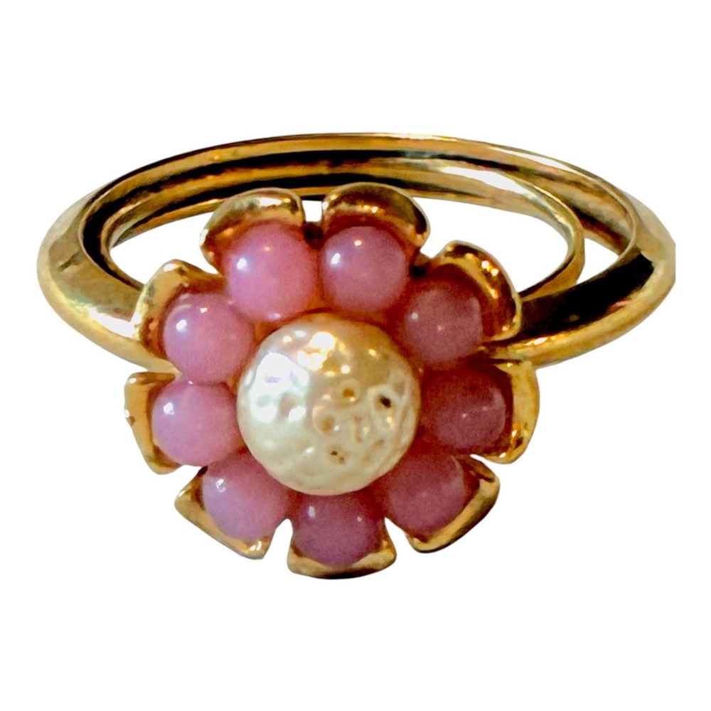 Vintage 1973 Avon Moonlustre Pink Lucite Flower Daisy Ring Size 7